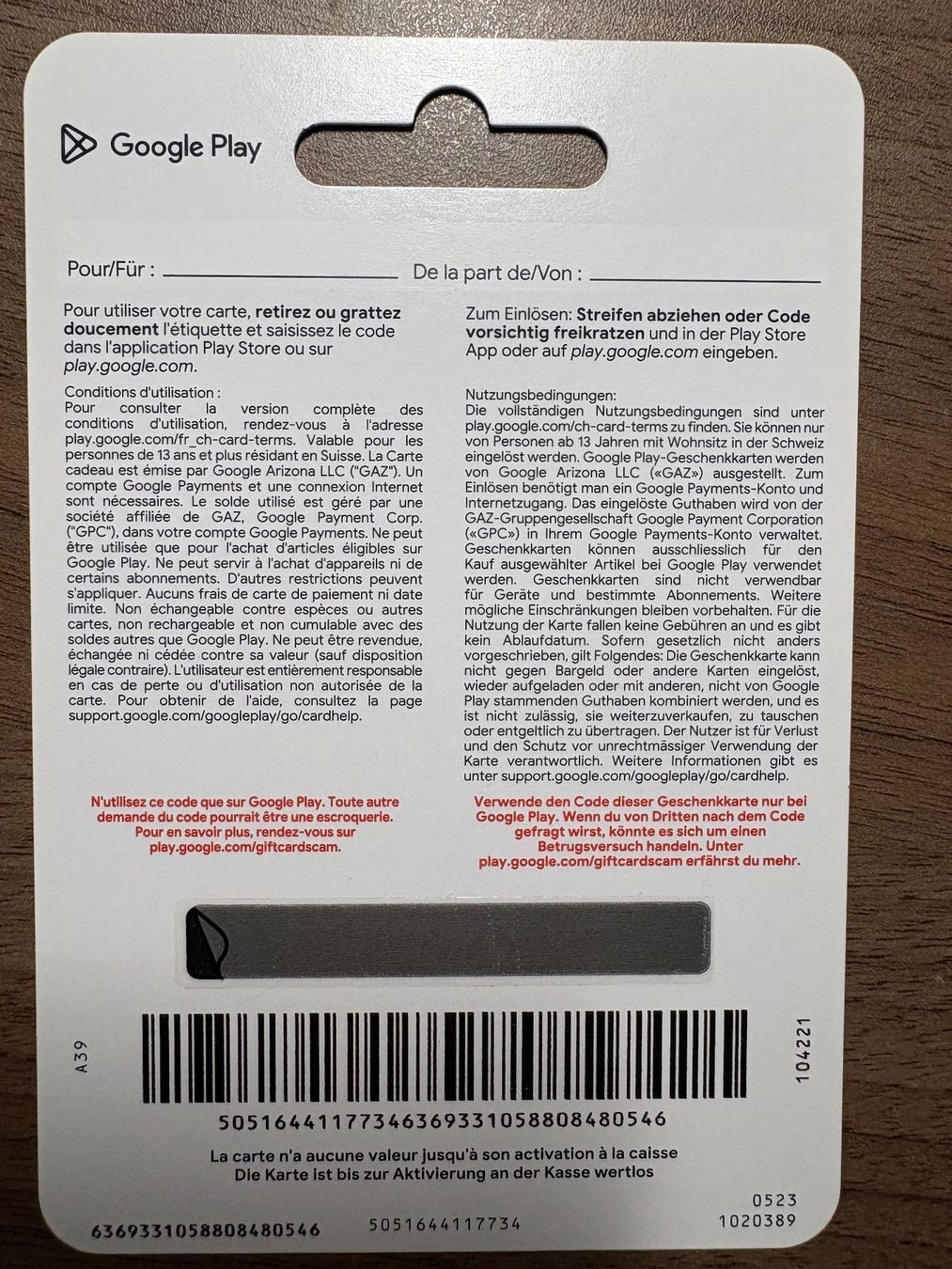 Buoni: Google Play Gutscheincode / Wertkarte CHF 30 – Nuovo (secondo la descrizione) da Zufikon venduto da Hoppla1 1