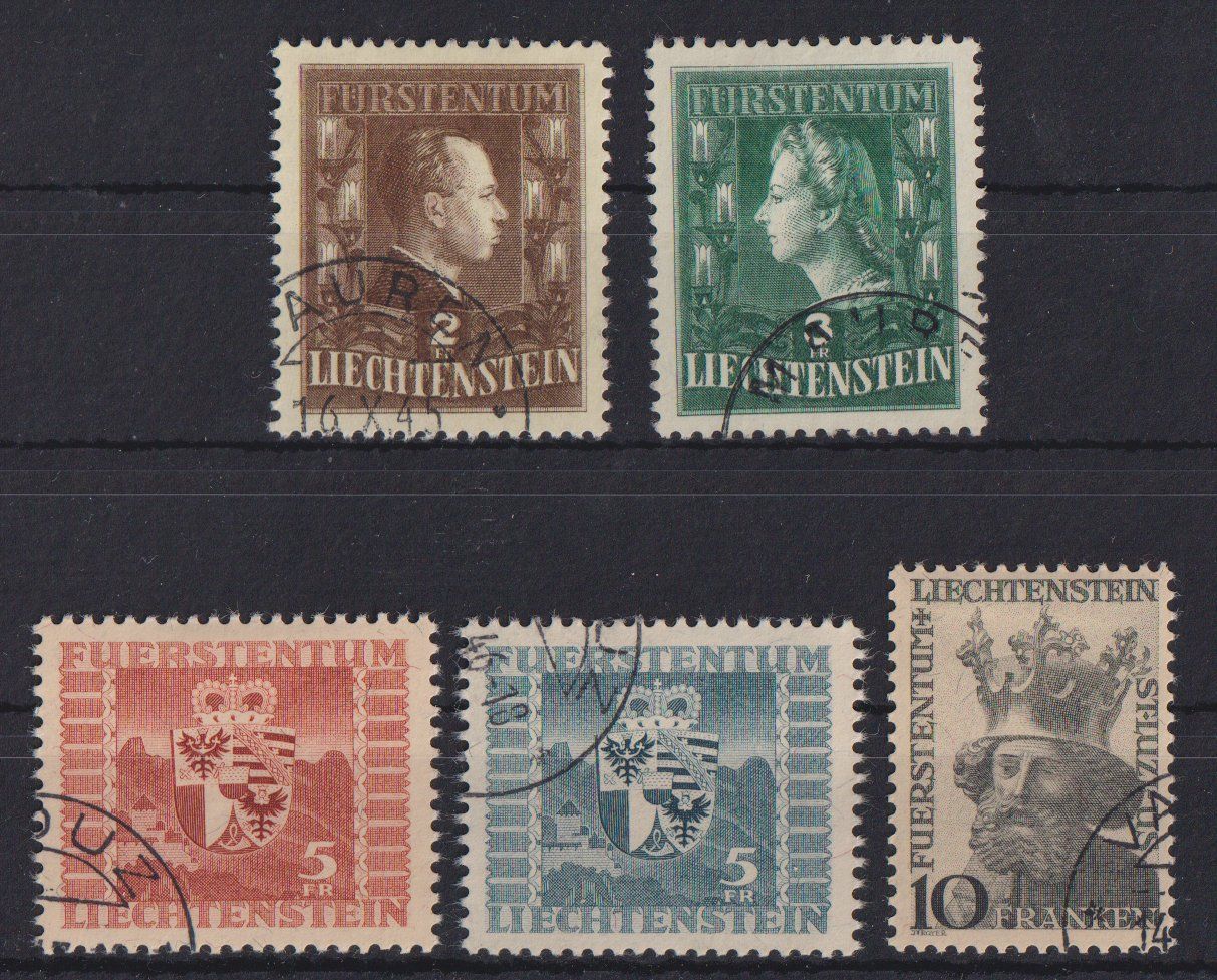 Tutti i francobolli: Liechtenstein 1944-46: Hohe Werte - Kat. 240.-- – Nuovo (secondo la descrizione) da Eschlikon TG venduto da PhilCon