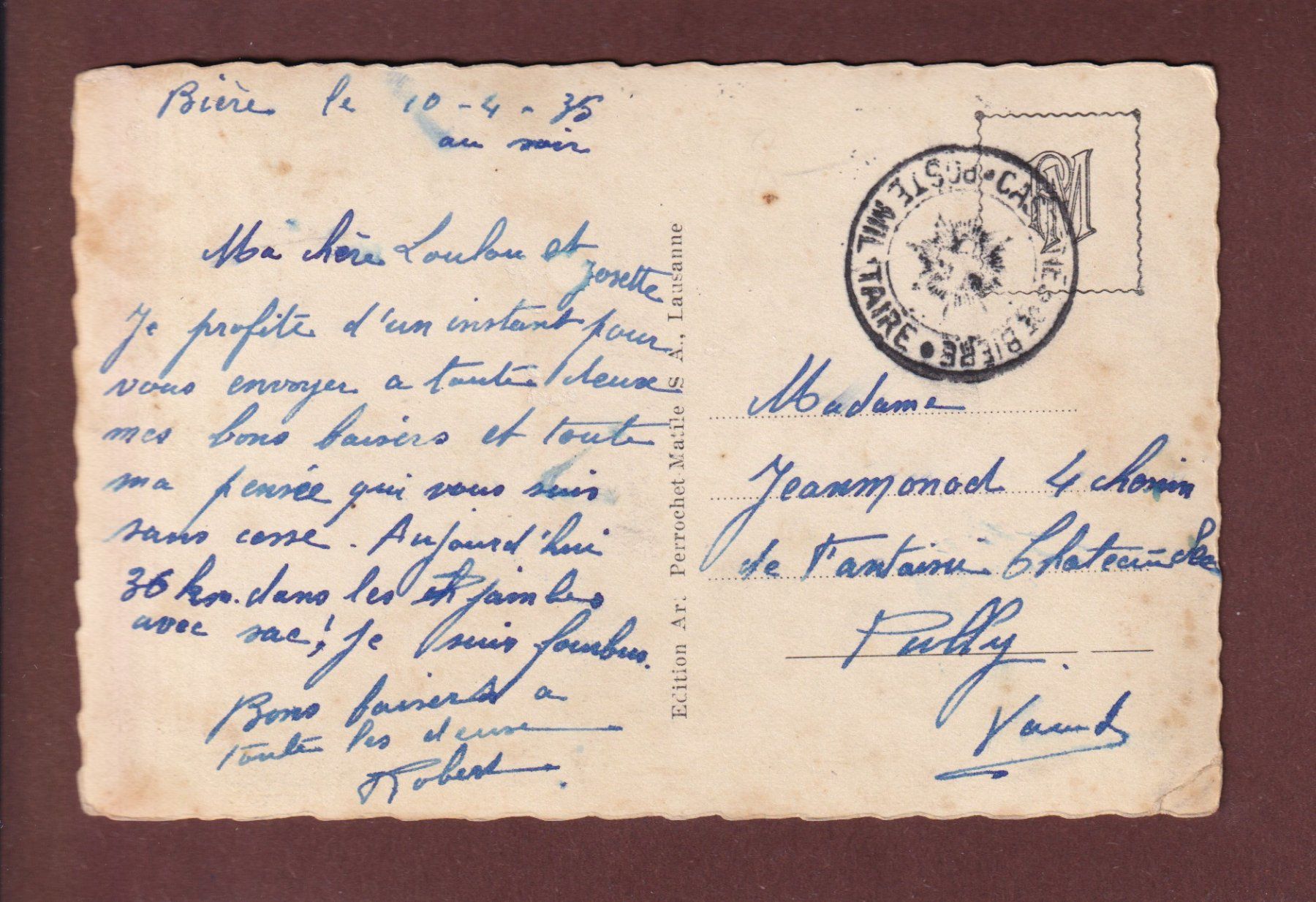 Cartoline postali: LAUSANNE - La Caserne - 1935 Feldpost – Usato da Pully venduto da nicecards 1