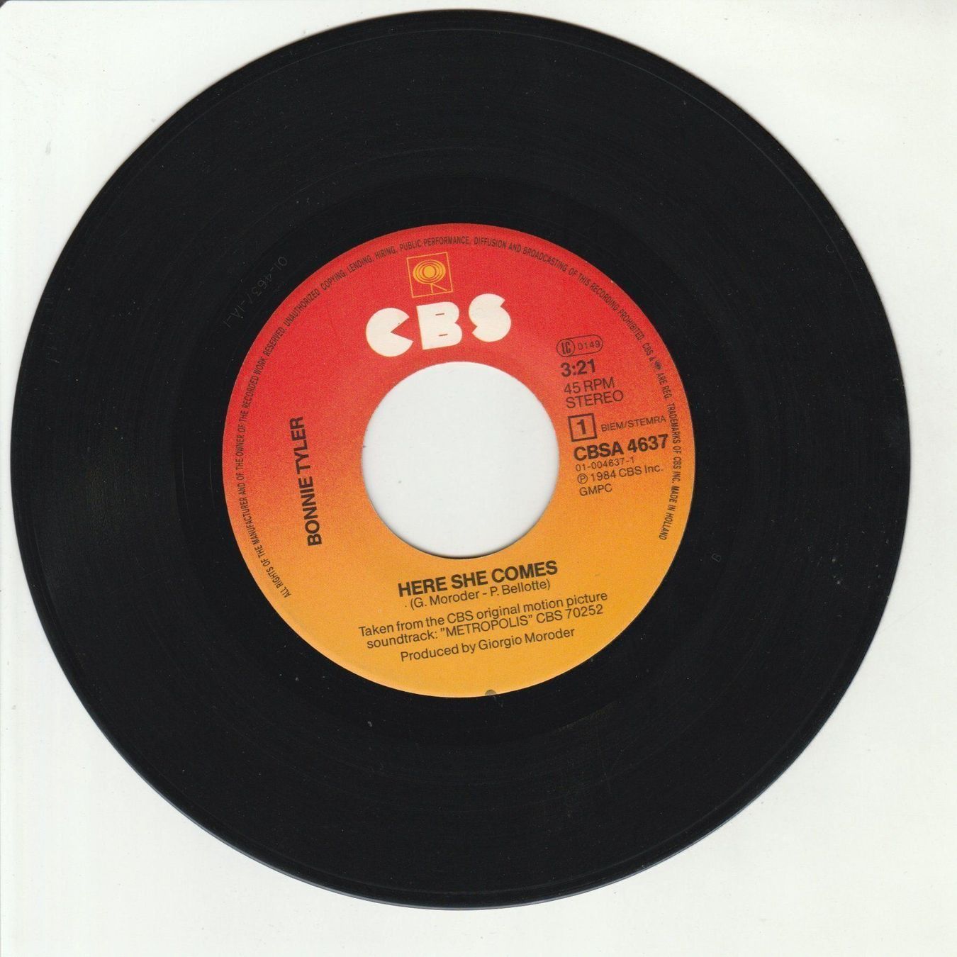 Schallplatten: Bonnie Tyler - Here she comes (Giorgio Moroder) 7" Vinyl – Gebraucht aus Tübach von JamesStone 2