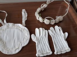 Kommunion Handschuhe, Haarkranz und Tasche