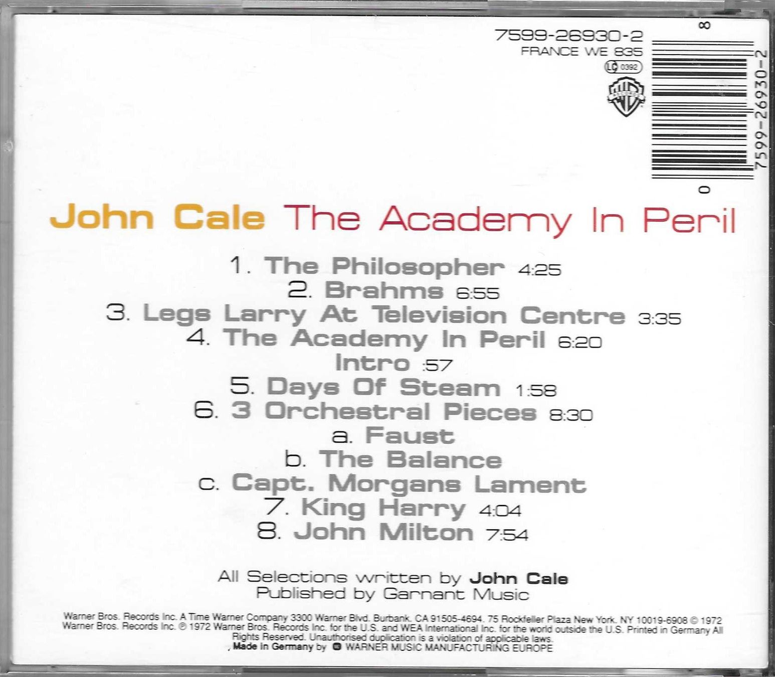 CDs: JOHN CALE  -  THE ACADEMY IN PERIL – Gebraucht aus Bex von Giorgiob 1