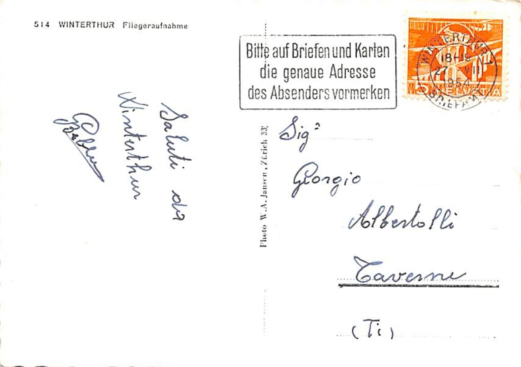 Ansichtskarten: Winterthur, Fliegeraufnahme – Gebraucht aus Ottikon b.Kemptth. von Neptun1974 1