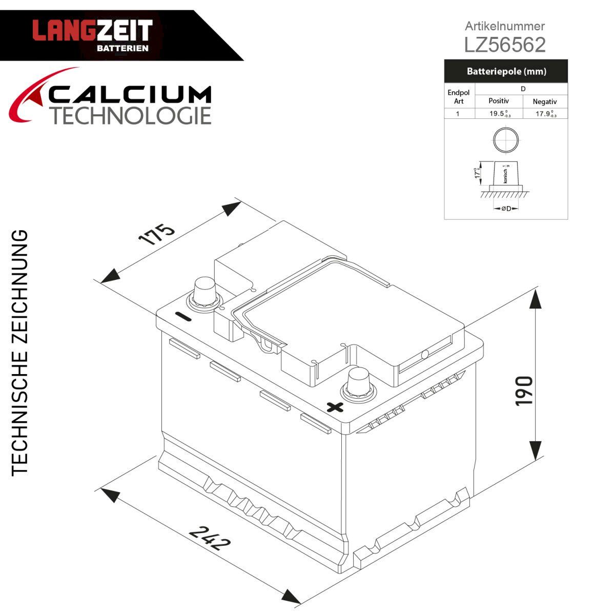 Batteries: LANGZEIT Autobatterie 12V 65Ah – Neuf avec emballage d'origine à Bottighofen par zaap 3