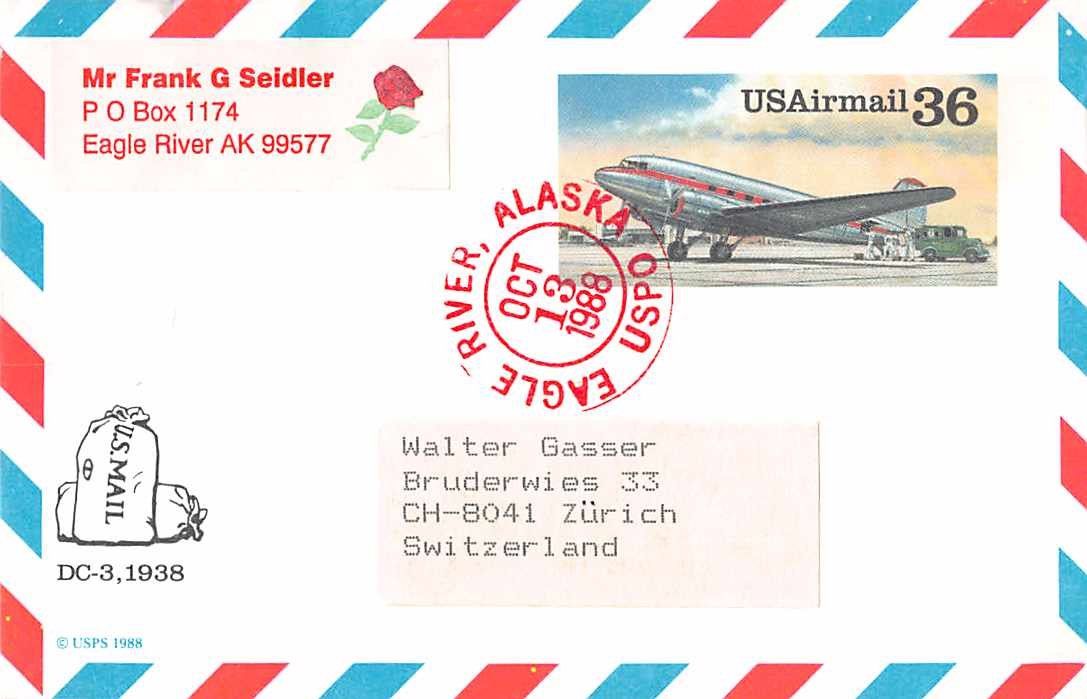 Tutti i francobolli: Flugkarte DC-3 von EAGLE RIVER ALASKA, ab 1.-- – Usato da Lufingen venduto da SchnaeppliCorner