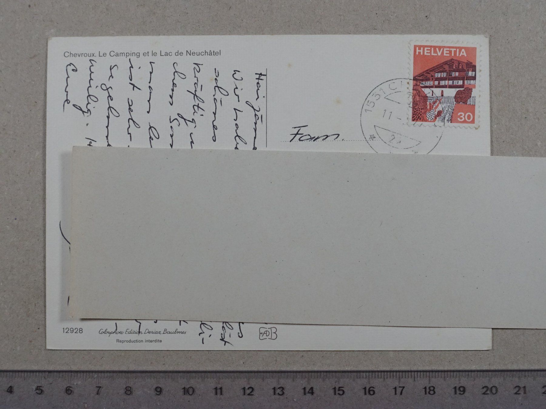 Cartoline postali: Chevroux, Camping, 1974 – Usato da Lenzburg venduto da fh1 1