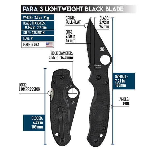 Spyderco Accessoires: Spyderco Para 3 Lightweight Black Blade – Neuf avec emballage d'origine à Balsthal par allmedba 5