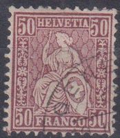 Sitzende Helvetia Nr.51, Faserpapier, V-O GENEVE+++