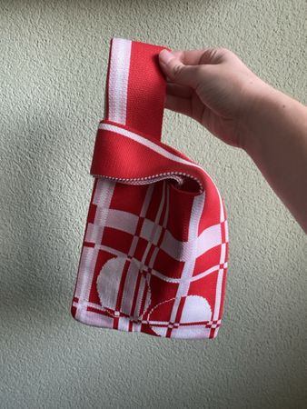 Stofftasche rot weiss mit Muster, Zustand neuwertig