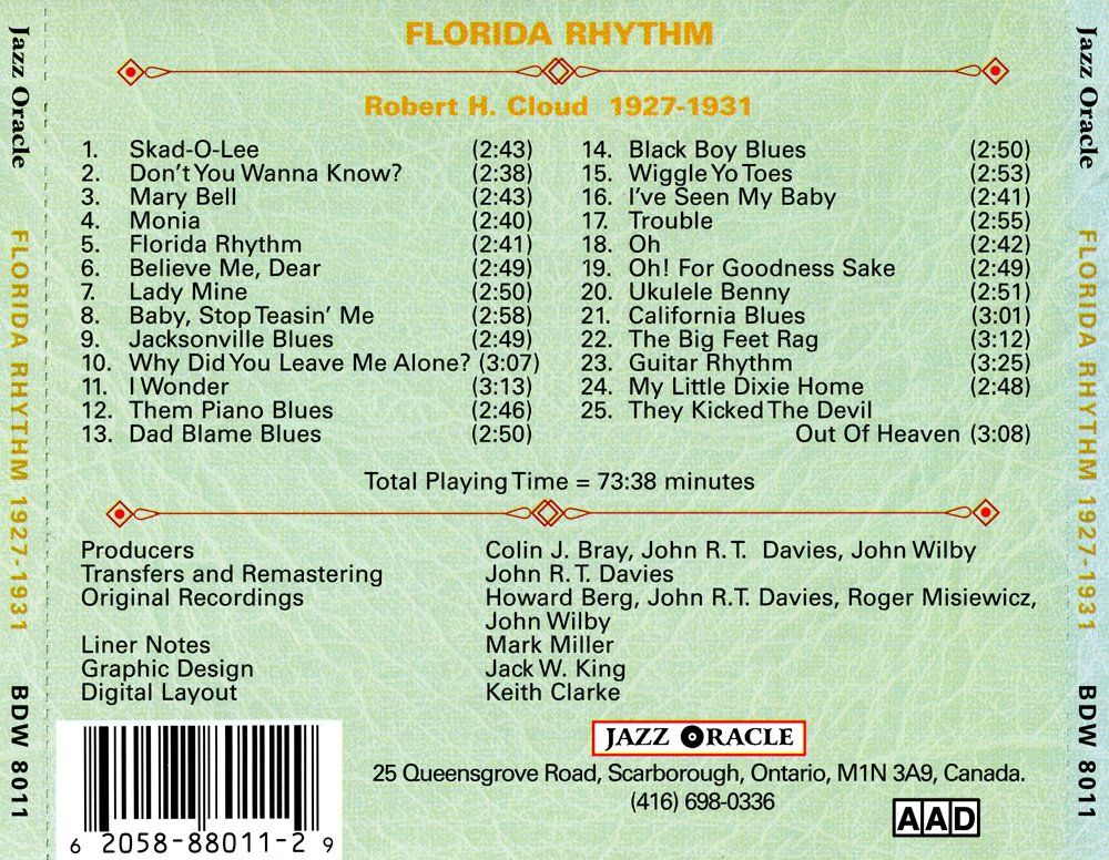 CDs: Jazz-CD:  Florida Rhythm "Robert H. Cloud"  (Jazz Oracle) – D'occasion à Hochfelden par mue_lhm9 6