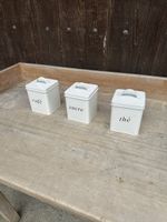 3 Vorratsdosen Café Sucre Thé Blechdosen weiss