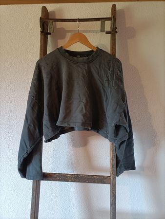 Cropped Longsleeve, Grau, Grösse M – Top Zustand!