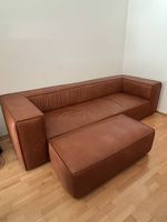 3er Echtleder-Sofa, cognac