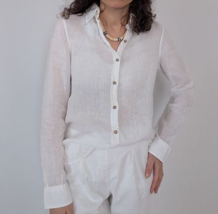 Leinen Bluse Weiss, Gr. 34 - Sommerlich!