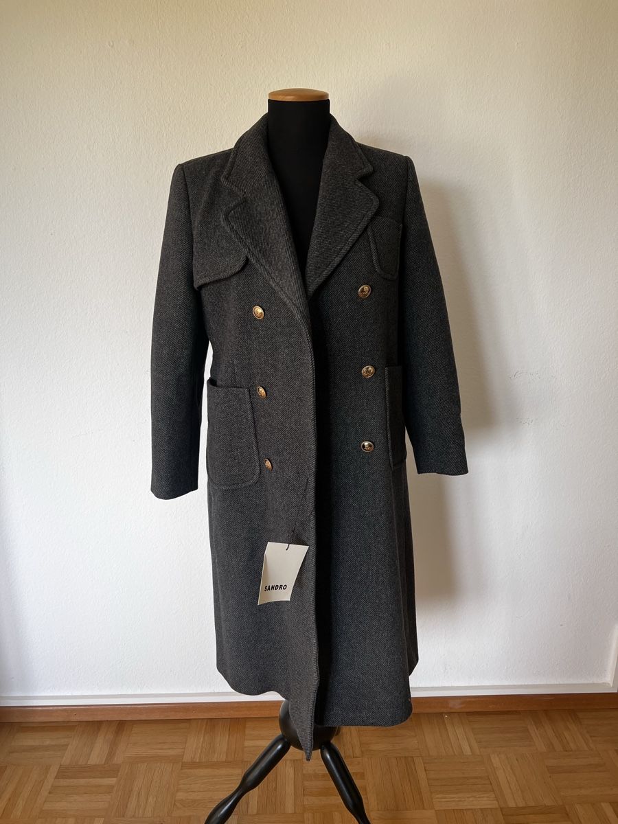 Sandro Manteaux: Sandro Brushed Wool-Blend Twill Coat – Neuf (Voir description) à Oftringen par bashikra