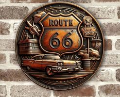 Metallschild Route 66 / Rund 20cm  / Bild / Auto / Vintage