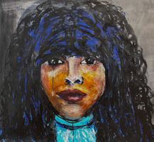 Originalgemälde Portrait  in Blau & Schwarz Acryl 110x100cm