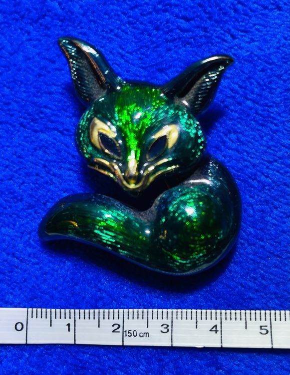 Schöne Fuchs Brosche, Emaille blau-grün, massiv, ca.80er 5