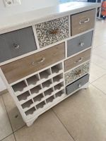 Weinregal Kommode Schubladen weiss grau Holz vintage Zustand