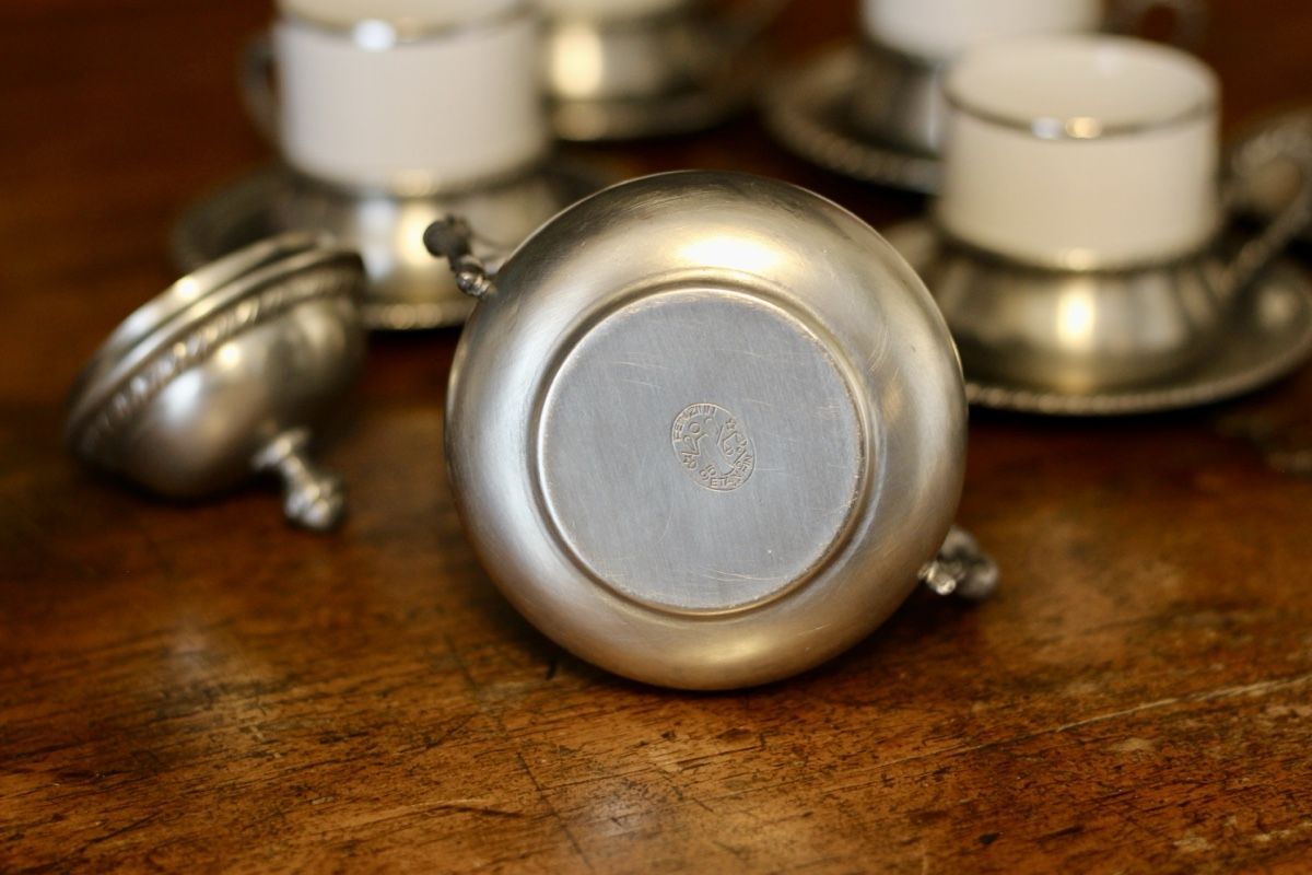 Tazze: Set da Caffè Vintage in Ceramica e Peltro – Usato da Seseglio venduto da GiacominiAntiques 5