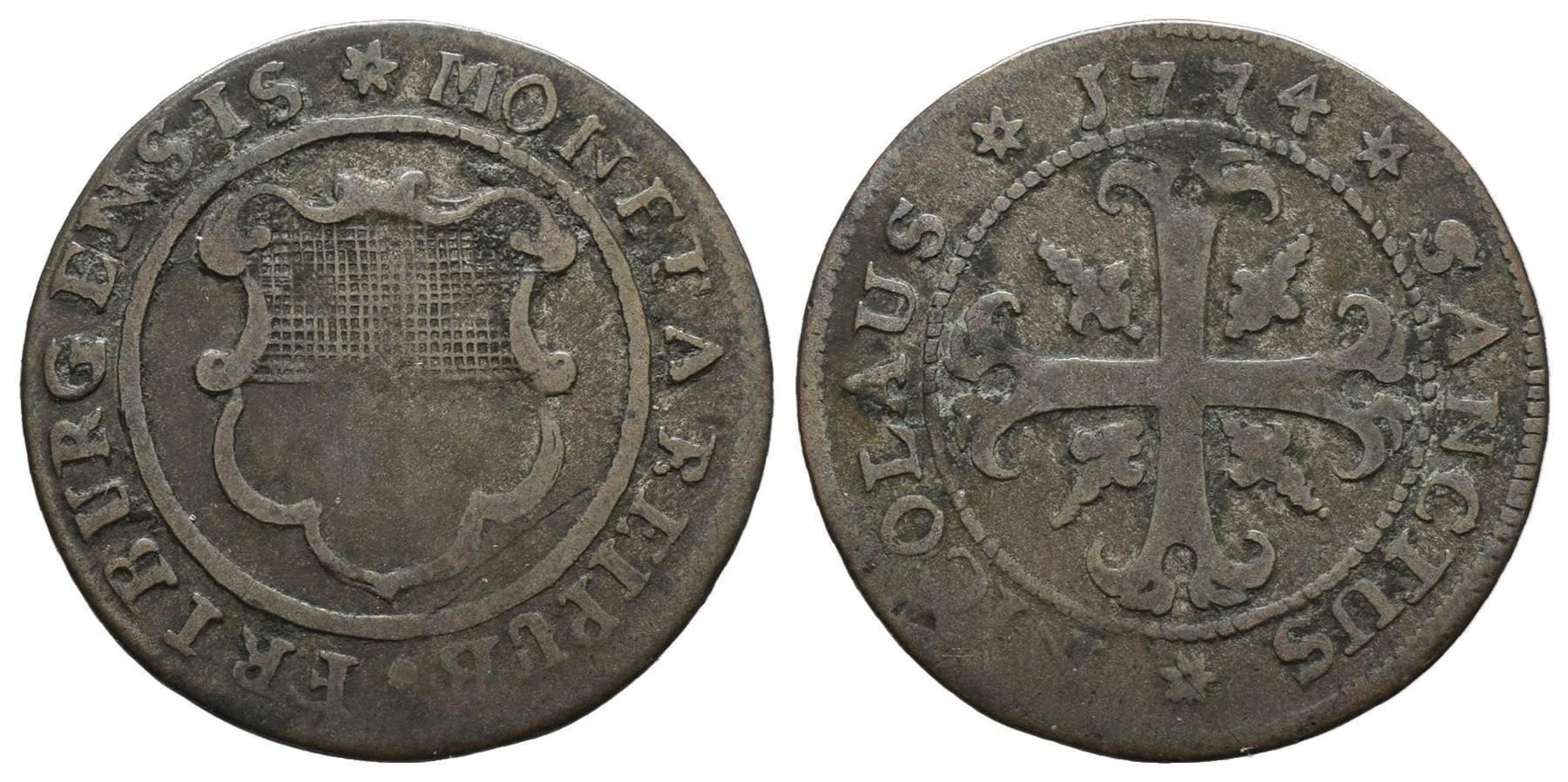 Tutti le monete: Freiburg Halbbatzen 1774  /3367 – Usato da Trimbach venduto da Solothurn1