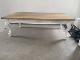 Salontisch Holztisch mit weissem Untergestell L140 B70 H45