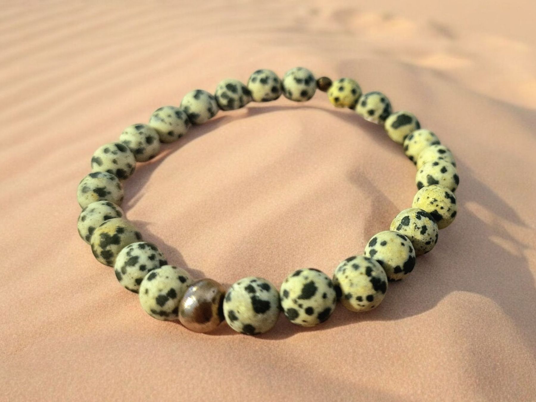 Bracciali & Braccialetti: Armband Dalmatiner-Jaspis & Kupferperle – Nuovo e nell'imballaggio originale da Aarau venduto da Schmuckhoehle_MD 5
