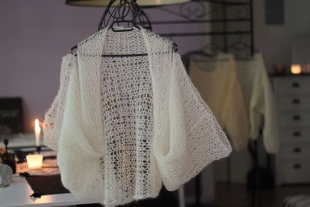 Mohair Seide strick Bolero Stola Cape Jacke 💕ivory weiß