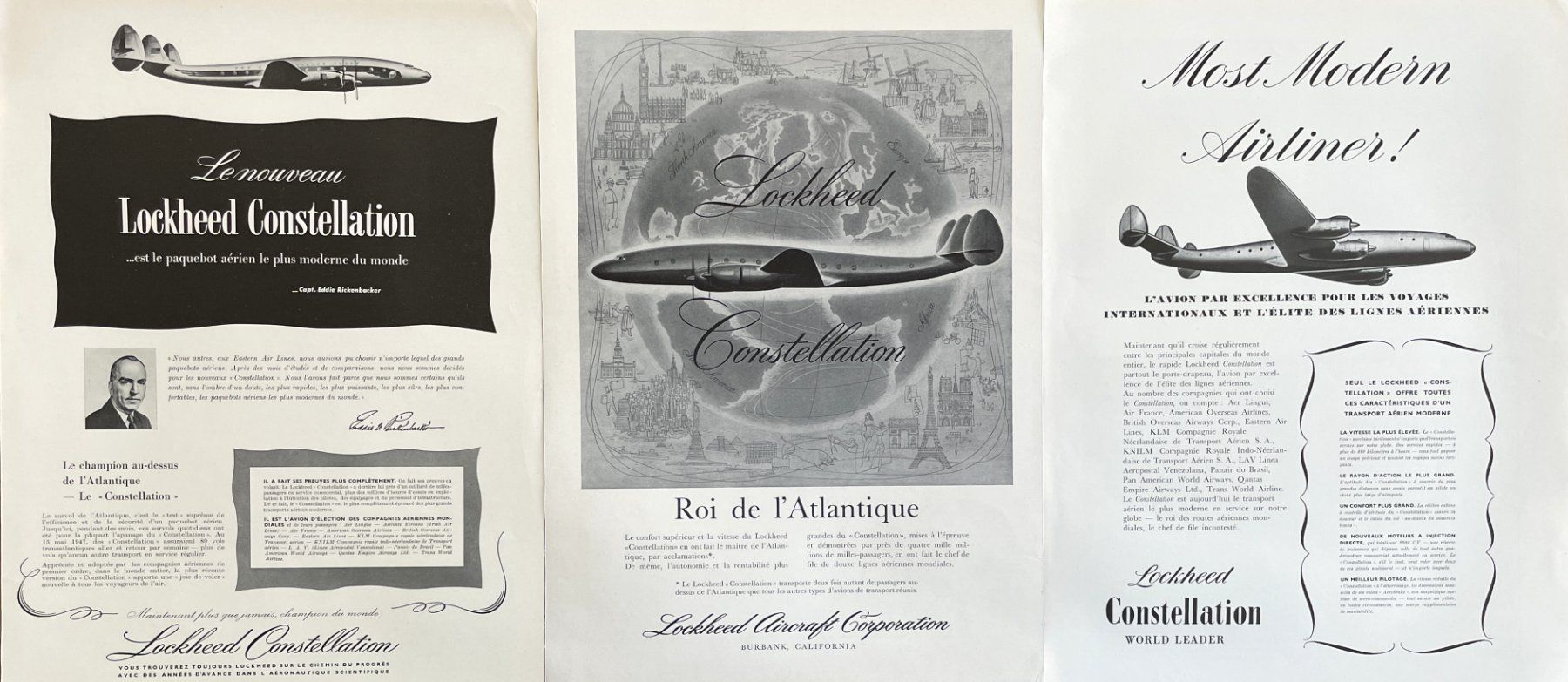 Poster & Bilder: Lockheed Flugzeuge - 3 alte Werbungen / Réclames 1947/49 – Gebraucht aus Savagnier von Ne2065 1