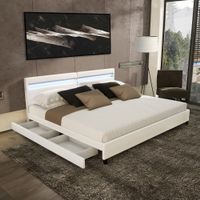 LED Bett NUBE mit Schubladen 200 x 200 cm - WEISS