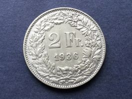 2 Franken Silbermünze 1936 Wie neu selten nur 250.000