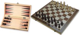 Coffret d'échecs, de dames et de backgammon en bois ( NEUF )