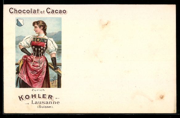 Cartoline postali: Litho Lausanne, Reklame Chocolat et Caca – Usato da Berlin venduto da bartko-reher