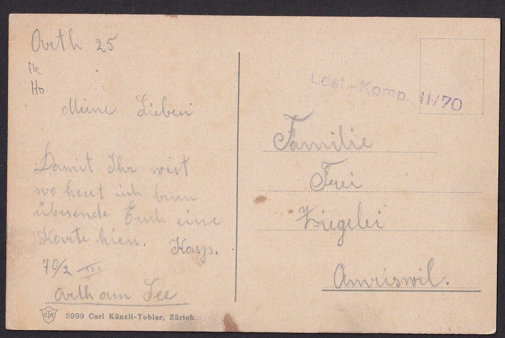 Cartoline postali: Arth am See Dorfansicht Feldpoststempel – Usato da Olten venduto da clotaldi 1