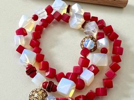 Designerkette  Opalit roter Quarz/Spinelle Magnetverschluss