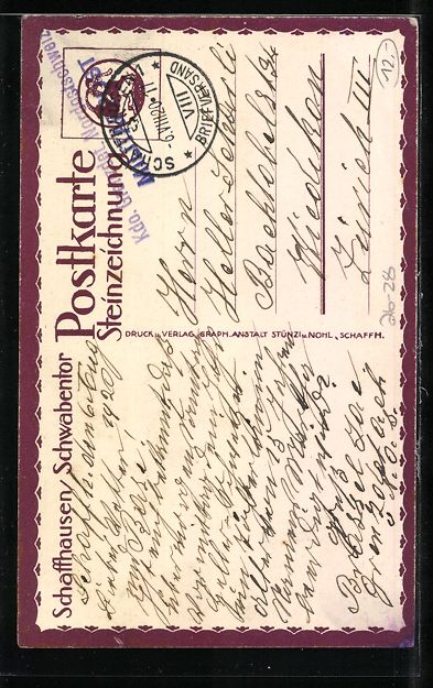 Ansichtskarten: sign. J. Nohl: Schaffhausen, Strassenpar – Gebraucht aus Berlin von bartko-reher 1