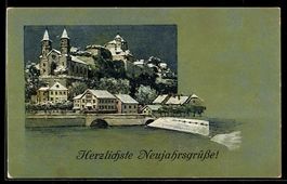 AK Aarburg, Schloss, Kirche und Brücke am Fluss, Herzliche N