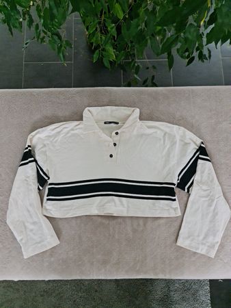 Zara Crop Top mit Kragen Gr. S eierschale/schwarz gestreift