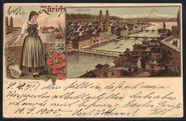 Litho Zürich, Totalansicht mit See und 