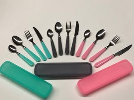 3x Besteck Set / Camping- Reisebesteck 4-teilig mit Etui