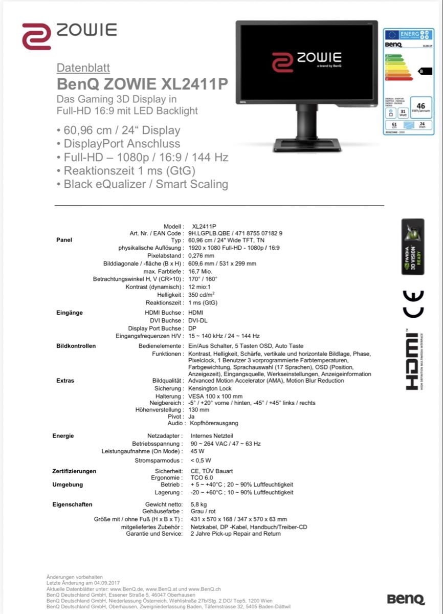 BenQ Monitor: Monitor 144hz – Usato da Rorschacherberg venduto da LuksPCs 1