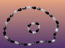 Elegante Perlenkette & Armband, schwarz/weiss, Tropfenform