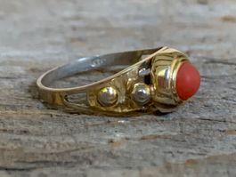 Ring antik mit echter Koralle um 1930 - 925 Silber vergoldet