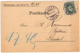 Perfin C.K.&C. auf Firmenpostkarte von LAUFEN nach LIESTAL