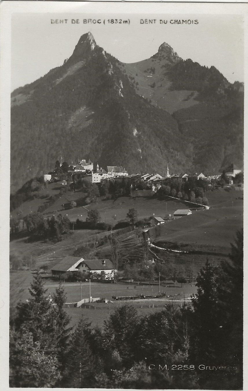 Cartoline postali: Gruyères, Broc, 1933 – Usato da Frauenfeld venduto da Merk52
