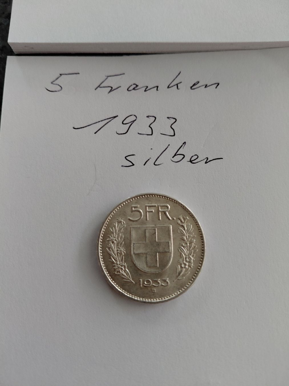 Tutti le monete: 5 Franken 1933 sehr schön, silber.  – Usato da Bonaduz venduto da topolino052