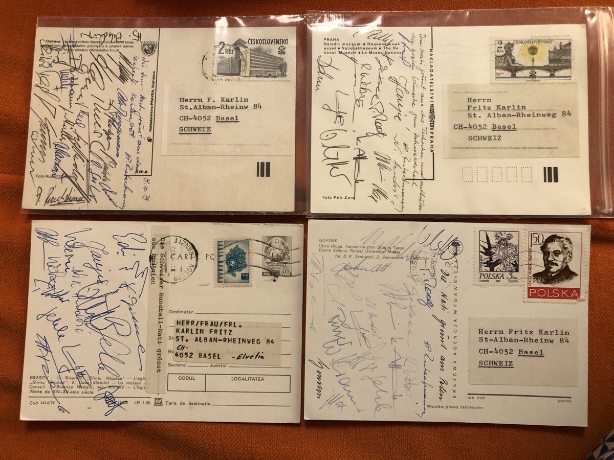 Tous les timbres: 4 TURNIER-Grusskarten der HANDBALL -NATI  – D'occasion à Lufingen par Rac0