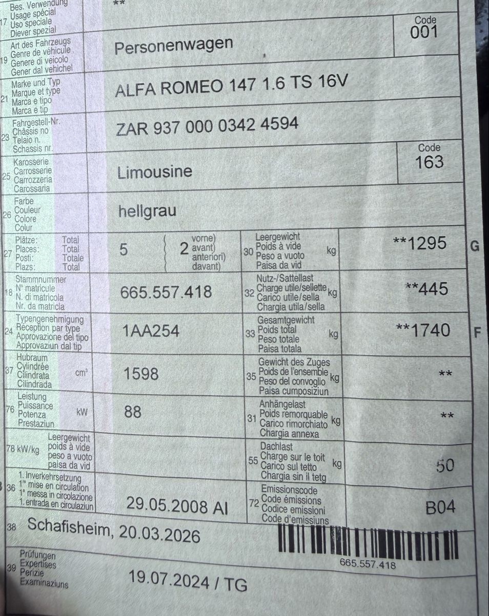 Alfa Romeo Autos: Alfa Romeo 147 1.6 – Gebraucht aus Oberönz von Xyz90 8