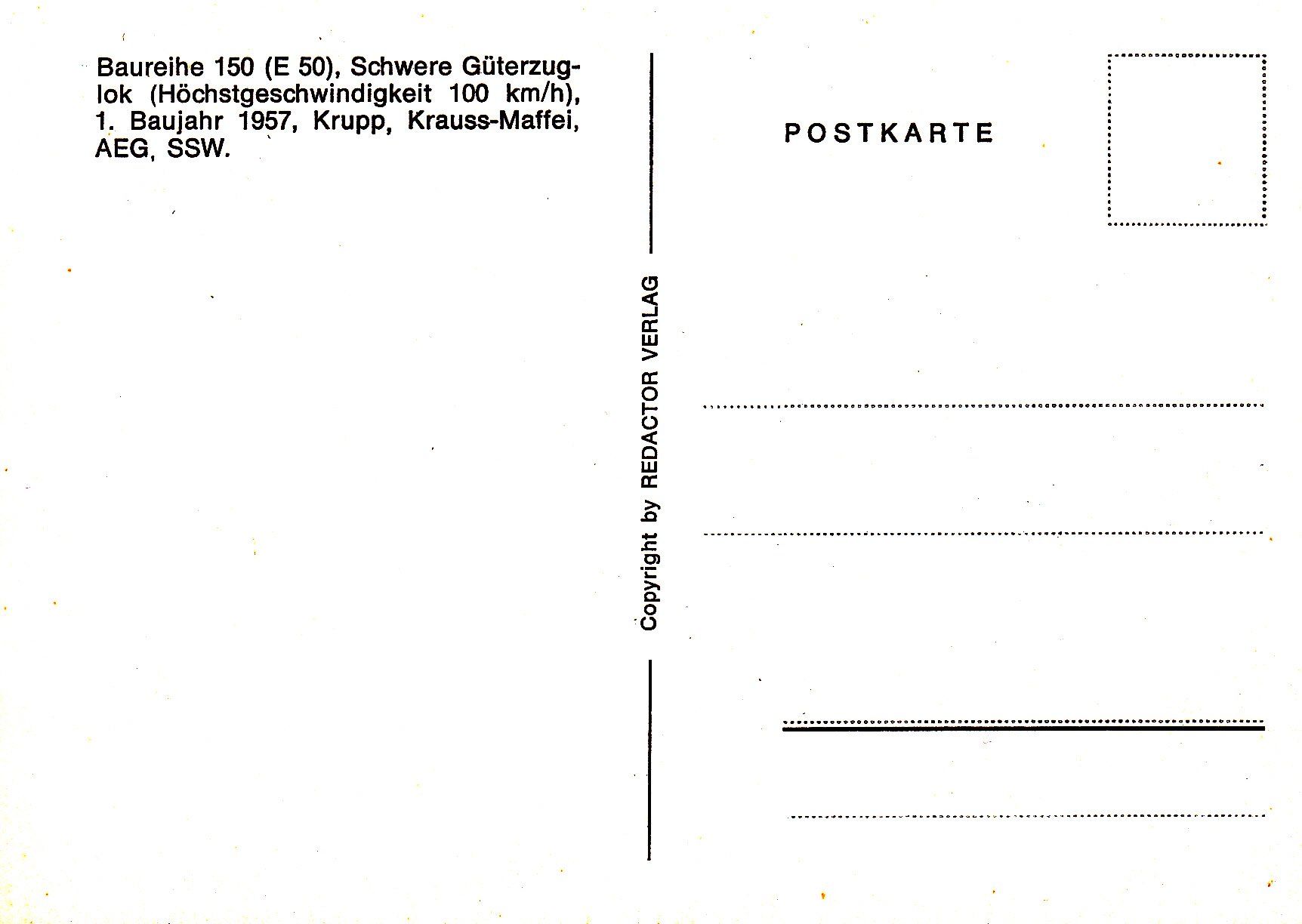 Ansichtskarten: Deutschland DB Deutsche Bundesbahn 150 106  E50 – Gebraucht aus Luzern von Pinot88 1