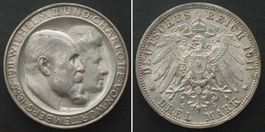 WÜRTTEMBERG 3 Mark 1911 F, HOCHZEIT, Silber J.177a, unz
